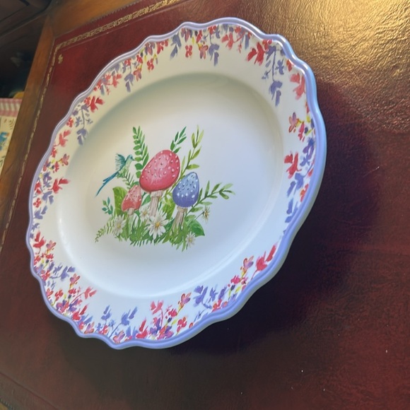 Blueberry Cove Mushroom Floral Bird Oval Platter Melamine NEW Pink Purple Blue - Picture 2 of 4